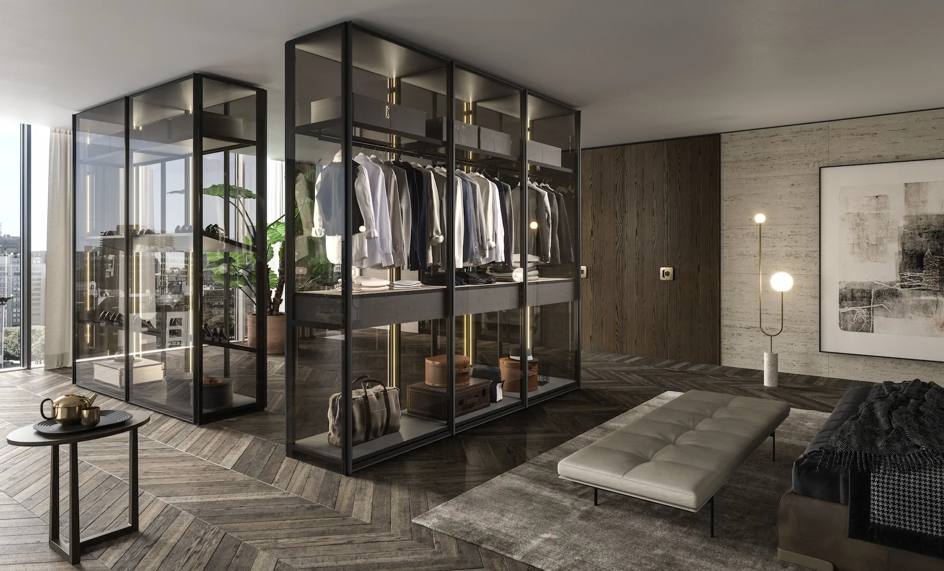 ARAN Night Collection wardrobe system with full-height doors and organized interior storage